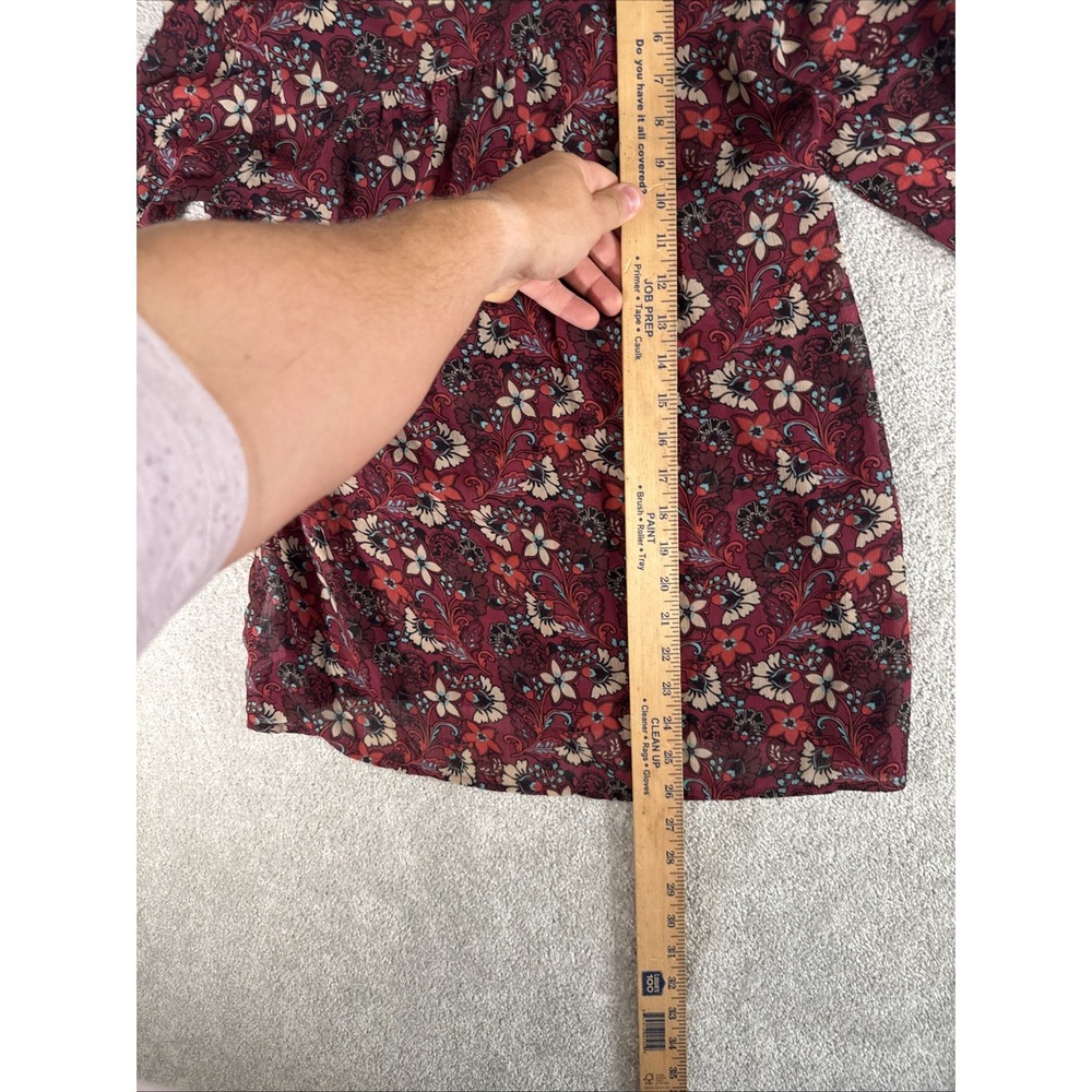Hollister‎ Y2K Babydoll Sheer Top Small Burgundy Bc Floral Boho Peasant Festival - Picture 7 of 9